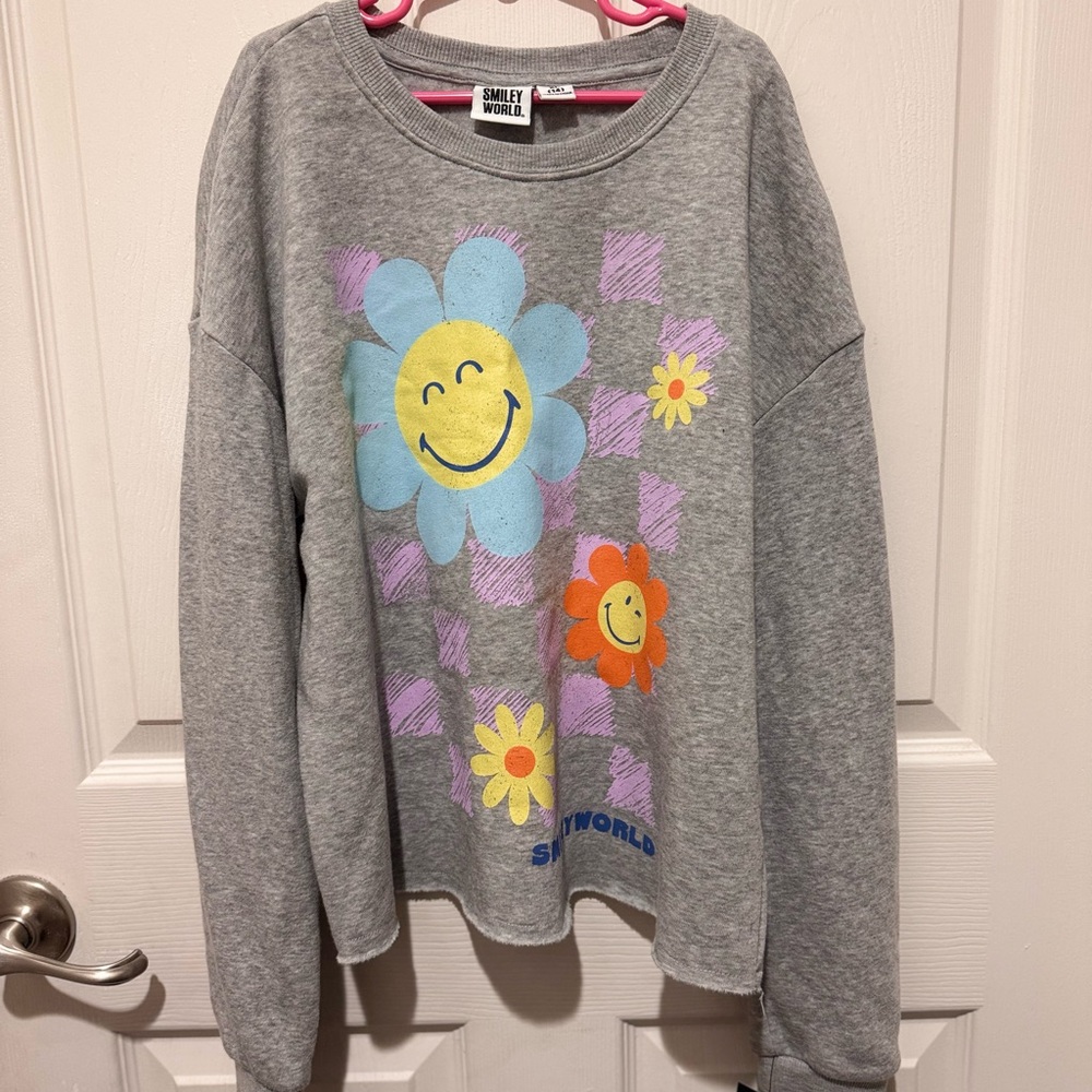 Art Class Smiley world Flower Checkerboard sweatshirt